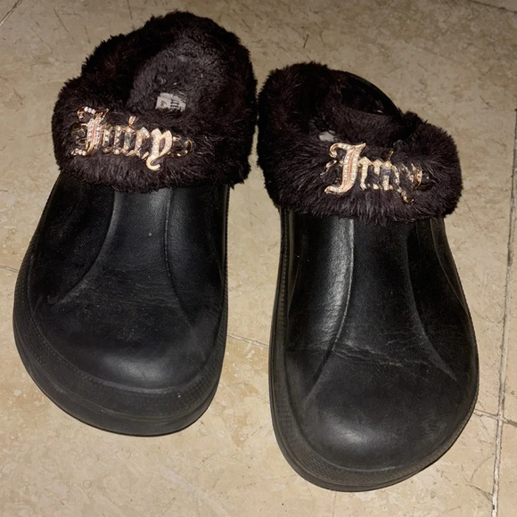 Juicy couture rhinestone bling fur lined crocs style slippers Sz 9 - Picture 5 of 10